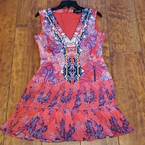 Salon designer brand red silk mini dress